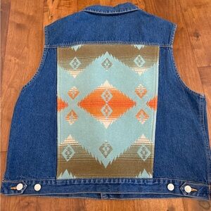 Pendleton Vintage Denim Wool Vest Southwestern Aztec, Size XL